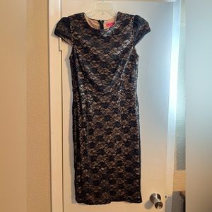 Black and tan midi dress